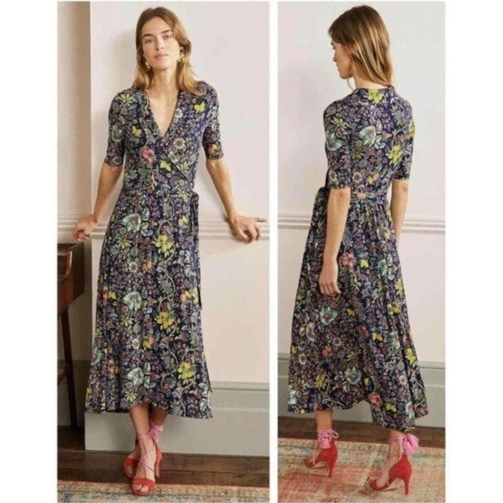 Boden Lavinia jersey wrap dress in the Tropic Meadow floral pattern 16/18